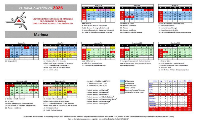 Calendário Acadêmico 2025 - Campus Sede Maringá