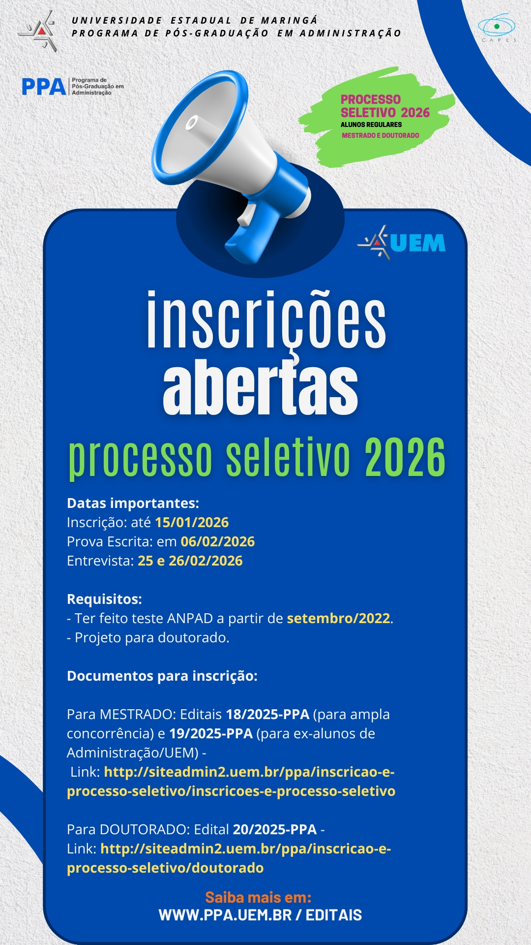 Post estatico Aviso Comunicado Inscrições Abertas Processo Seletivo 2026.jpg