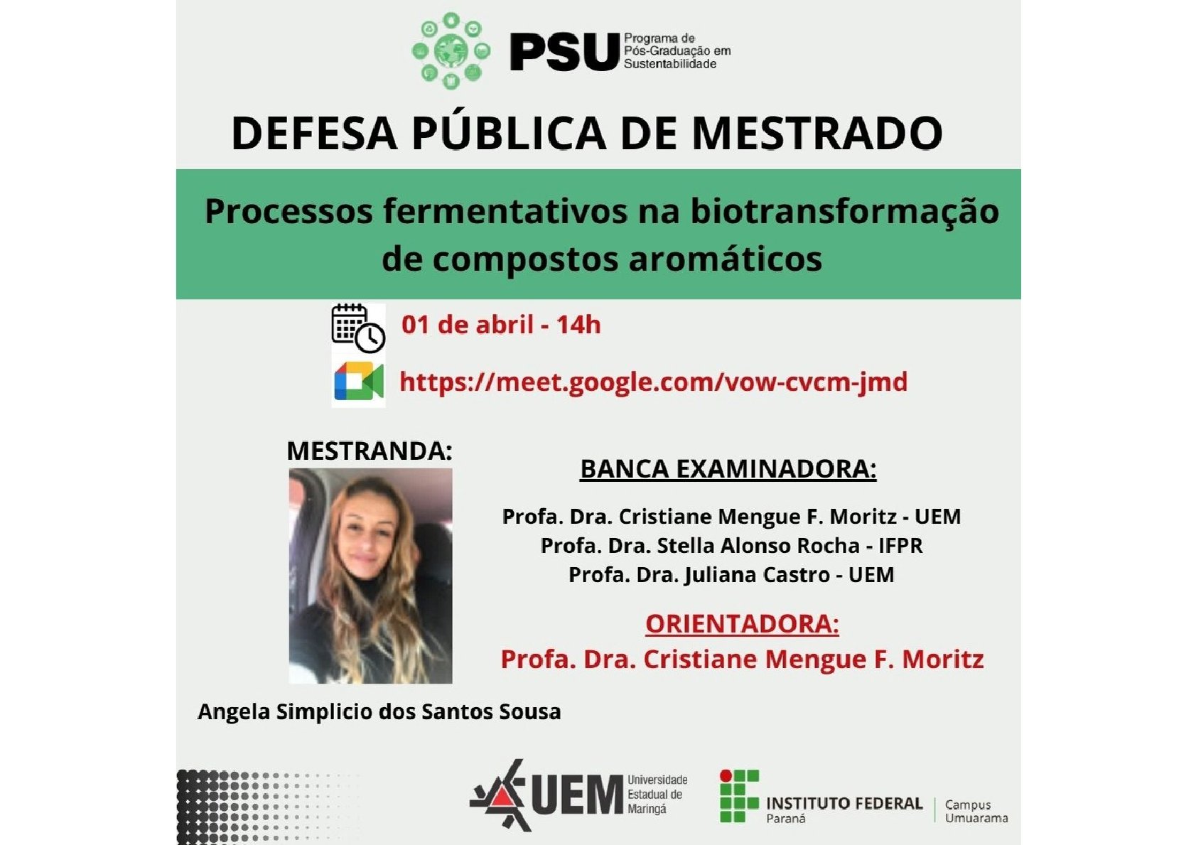 01/04/2026: "Processos fermentativos na biotransformação de compostos aromáticos"