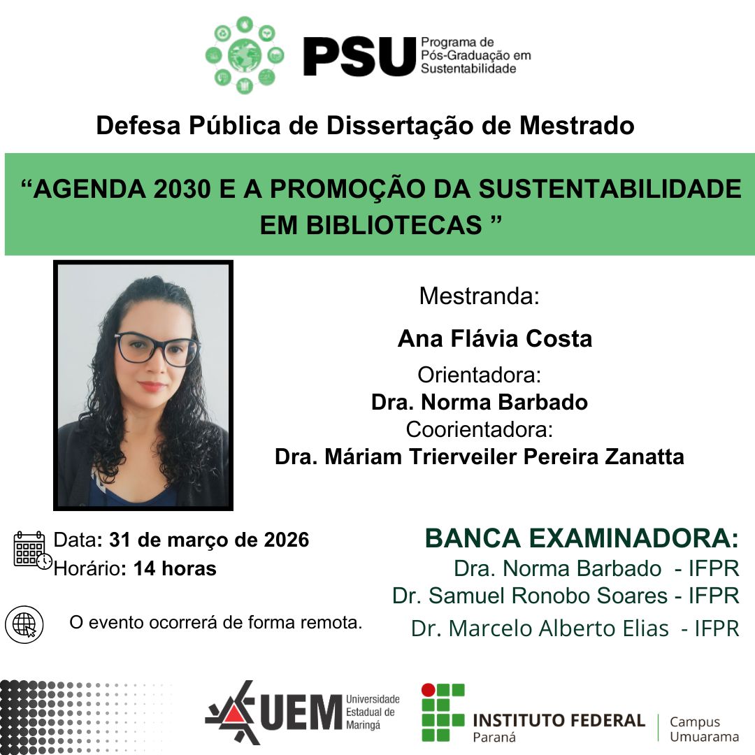 31/03/2026:  AGENDA 2030 E A PROMOÇÃO DA SUSTENTABILIDADE EM BIBLIOTECAS