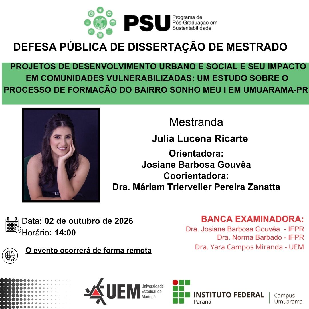 02/10/2026 DEFESA DE DISSERTAÇÃO: Julia Lucena Ricarte