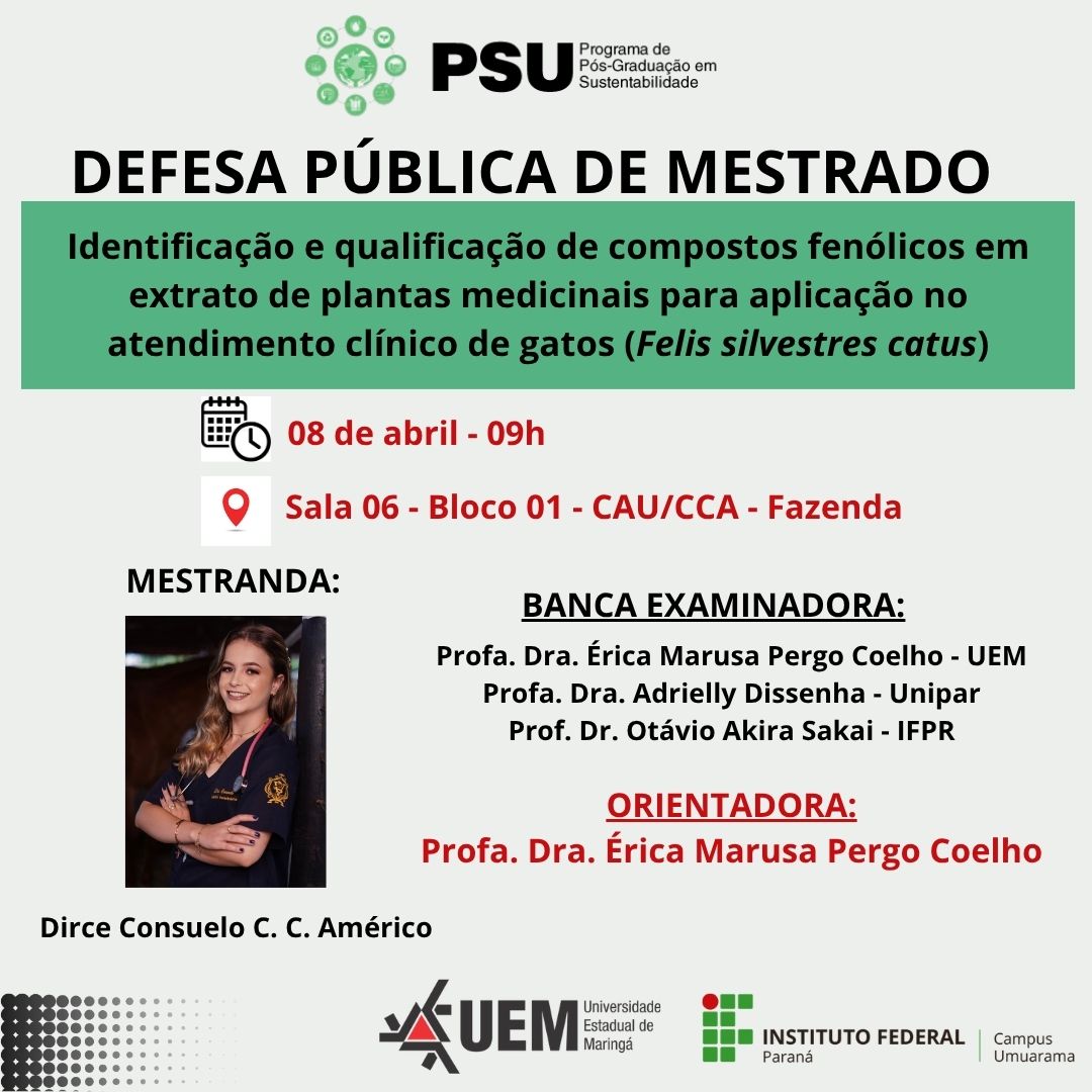 08/04/2026: Identificação e qualificação de compostos fenólicos em extrato de plantas medicinais para aplicação no atendimento clínico de gatos (Felis silvestres catus)