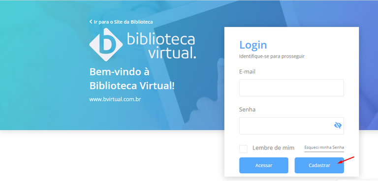 Tela de cadastro da Biblioteca Virtual Pearson