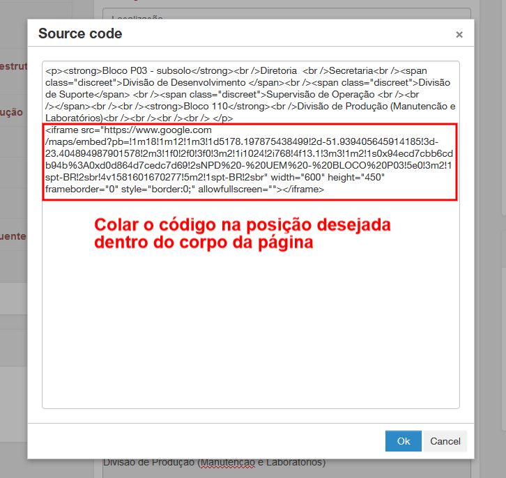 Colar código Google Maps