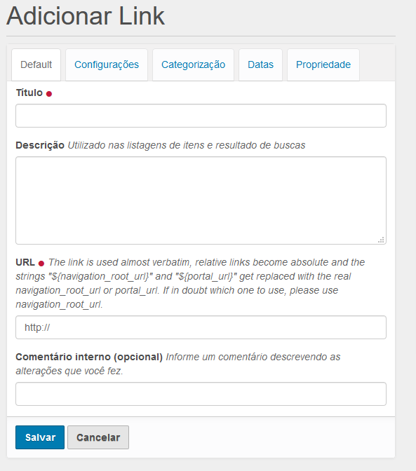 Configuração do link